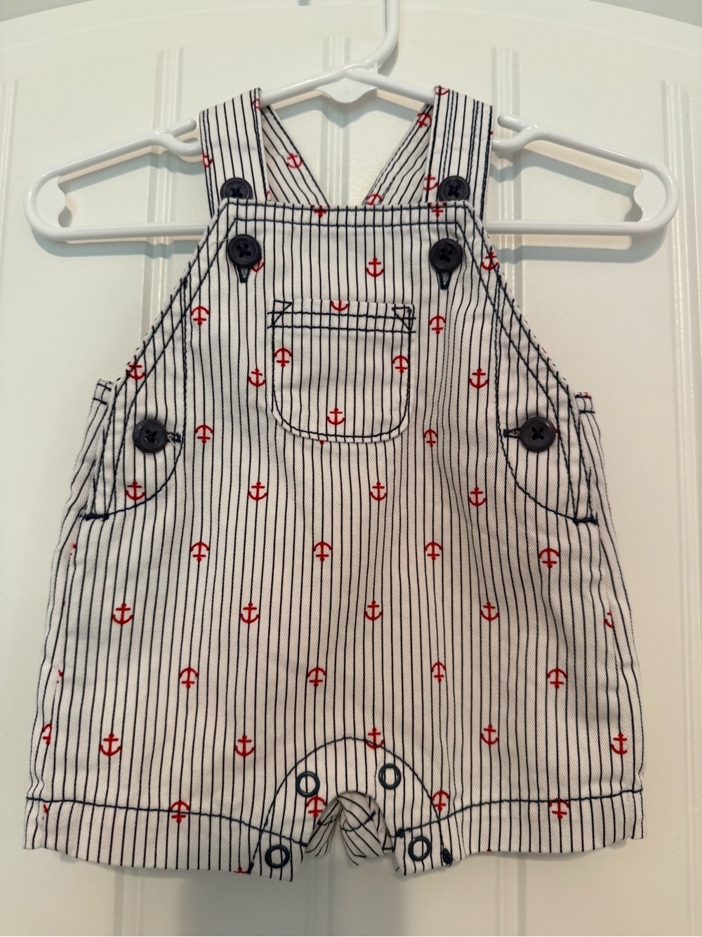 Carter's Nautical Pinstripe Anchor Shortalls - White & Red